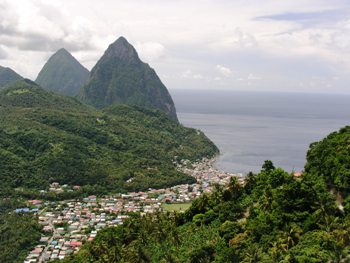 This photo of The Pitons of St. Lucia - twin volcanic plugs that tower over the Village of Soufriere - was taken by Gregory Runyan of Olathe, Kansas.